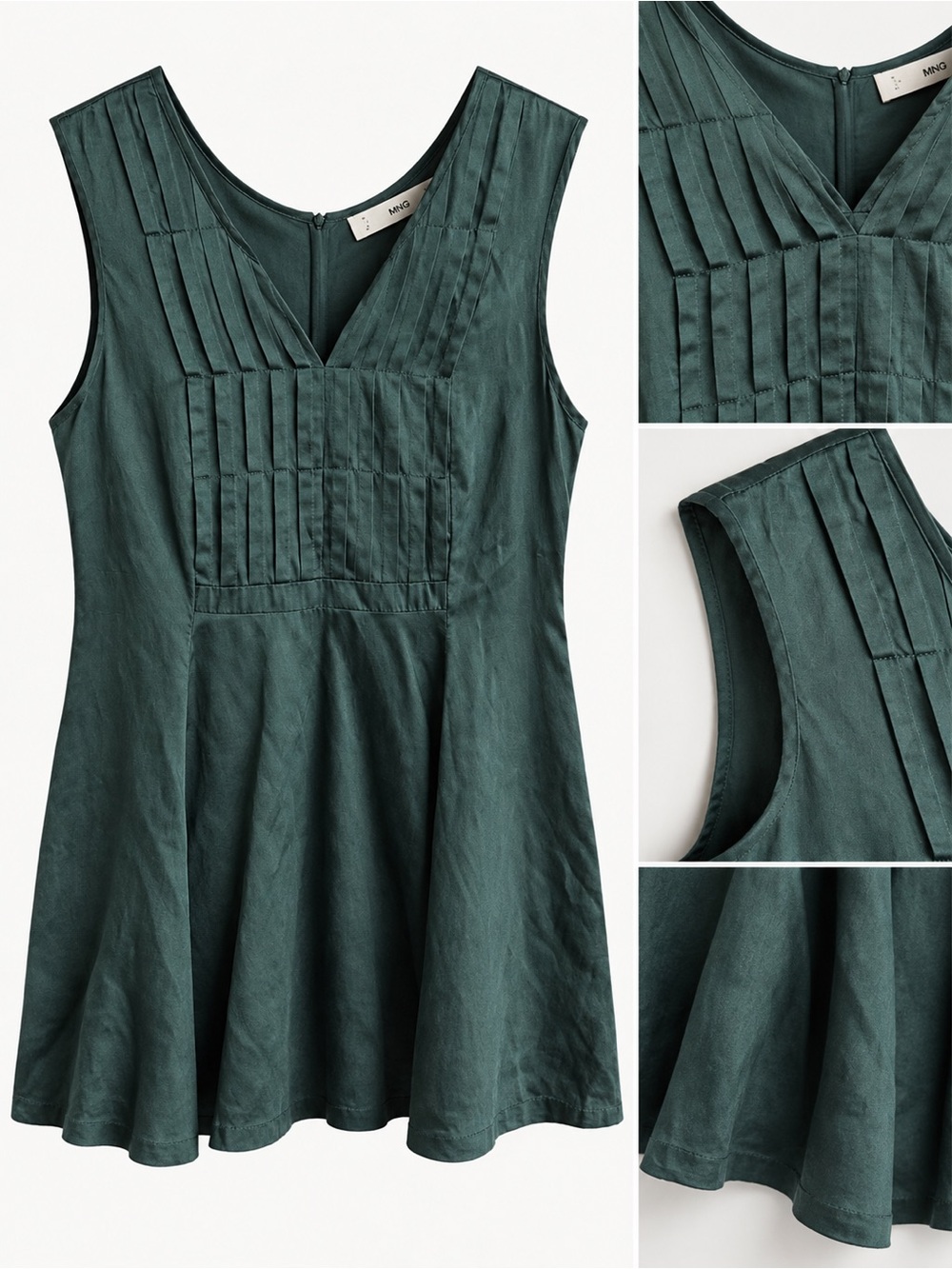 Y2K Tristan Dark Green Silk-Blend Pleated Sleeveless Mini Dress / Long Top Size